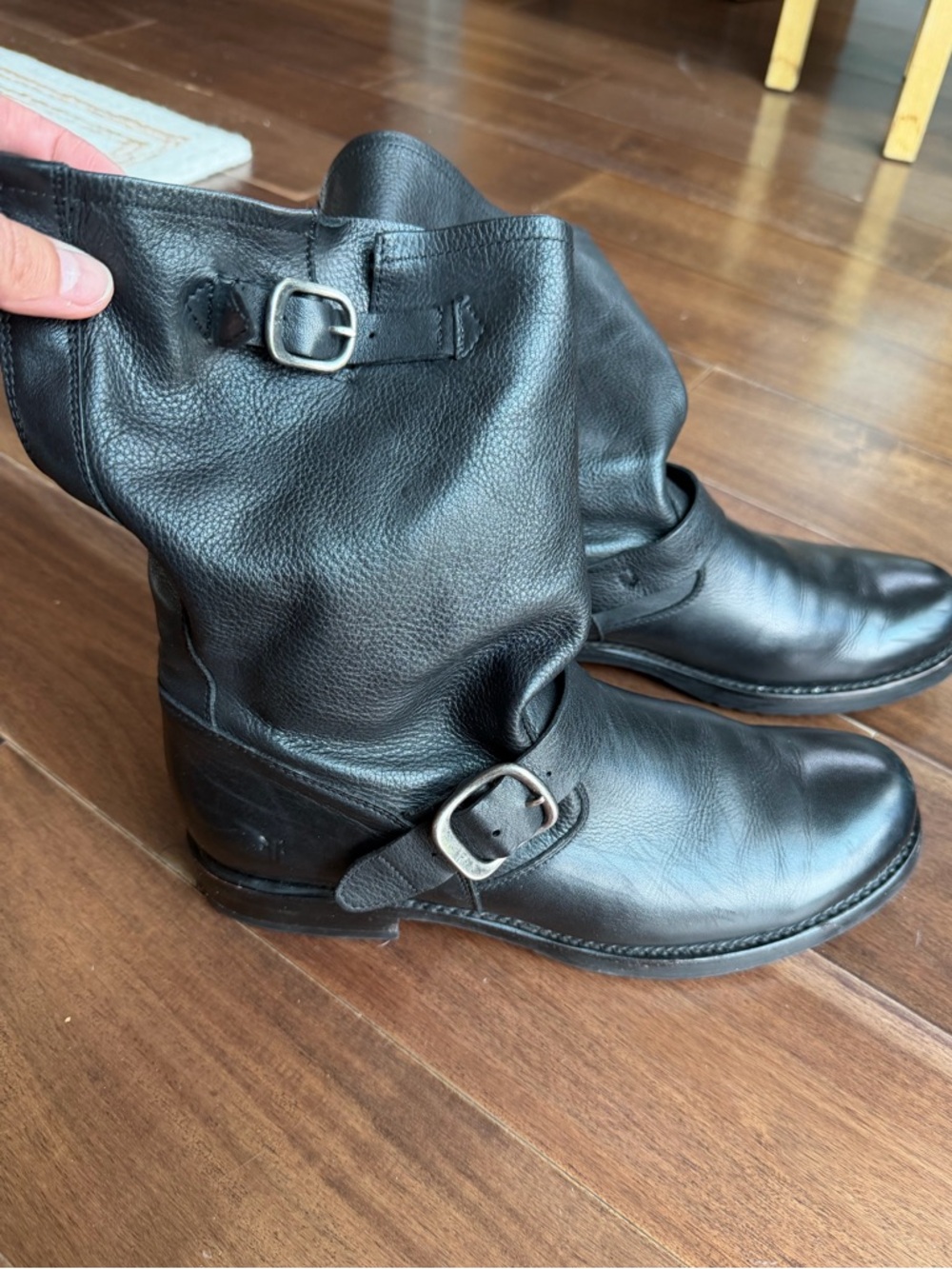 Frye Black Leather Buckle Mid-Calf Boots size 10